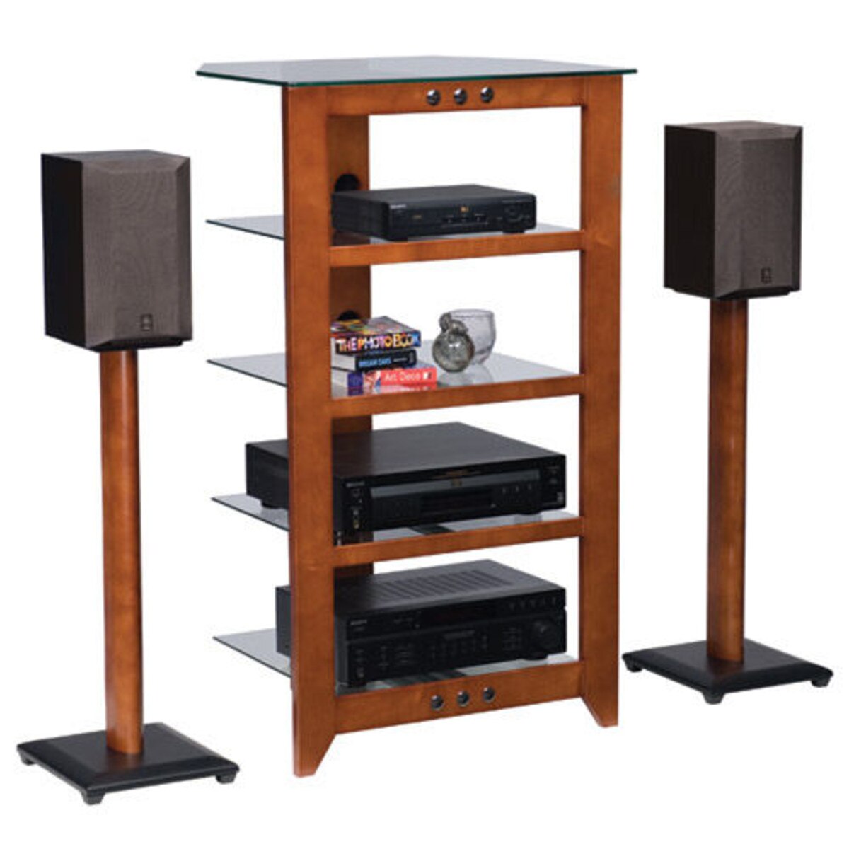 OPEN BOX Sanus NF36c Natural 36" Speaker Stand Pair Cherry/Black